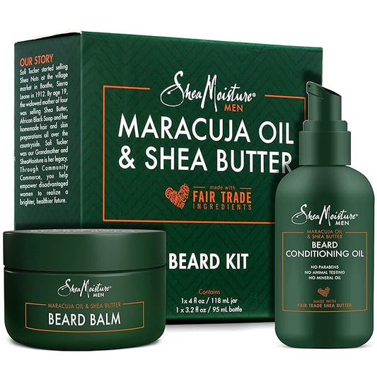 SheaMoisture Beard Oil & Beard Balm - Beard Kit for Men w/Maracuja & Fair Trade Organic Shea Butter, Dry Beard Oil, Softener & Conditioner (2 Piece Set)