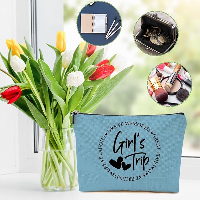 5Pcs Girls Trip Gifts Favors, Girls Weekend Gifts Makeup Bag, Bestie Gifts Weekend Bag Vacation 2025 Cosmetic Bag, Friendship Gifts for Women Bestie Friend, Graduation Wedding Gifts Toiletry Bag