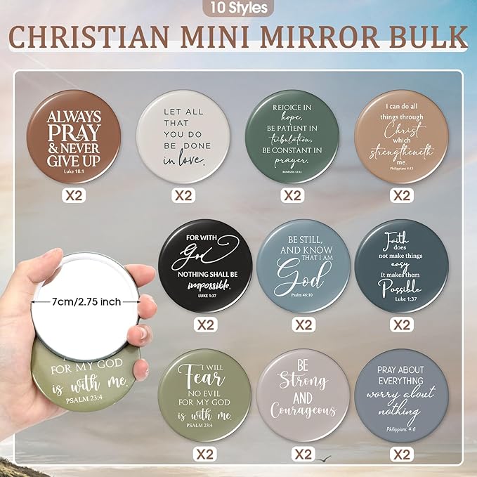 Reginary 20 Sets Christian Gifts for Women Include 20 Religious Canvas Makeup Bags with 20 Bible Verse Compact Mirrors Mother's Day Inspirational Birthday Gift for Mom(Neutral Colors,Aesthetic Style)