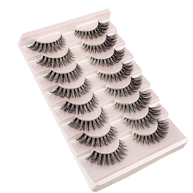 Cat Eye Lash Mink Lashes Fluffy NINGLASH Wispy Lashes Strips False Eyelashes Natural Look Fake Eyelash 15mm Faux 3D 7 Pairs Lash Pack