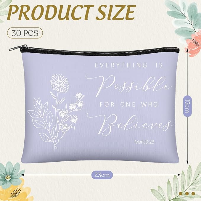 Jetec 30 Pcs Christian Gift for Women Religious Mother's Day Gifts Cosmetic Bags Inspirational Bible Verse Pencil Pouch Makeup Bags with Zipper for Travel Women Mother Sister(Simplicity Style)