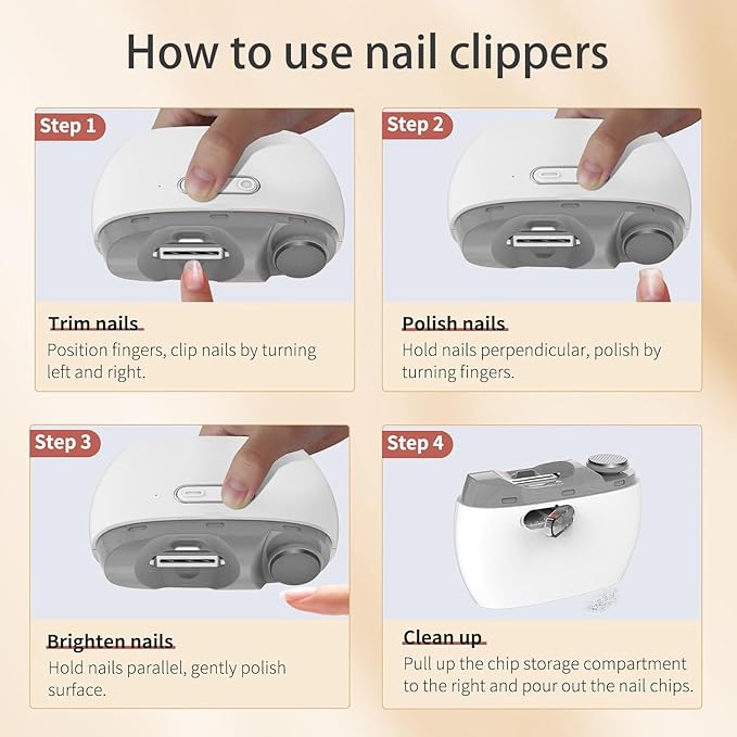 Electric Nail Clipper Trimmer for Adults: Rechargeable Baby Nail Trimmer Electric 2-in-1 Cutting and Grinding 2-Speed Nail Drill File with LED Light for Men Women Kid Seniors