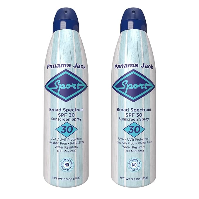 Panama Jack Sport Sunscreen Spray - SPF 30, Broad Spectrum UVA/UVB Protection, PABA, Paraben, Gluten & Cruelty Free, Water Resistant (80 Minutes), 5.5 OZ