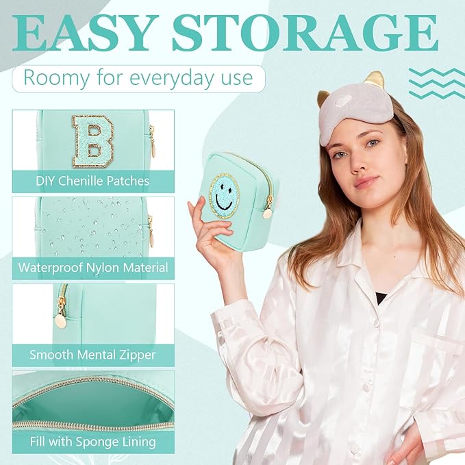 16 Pcs Mini Makeup Bags Bulk Nylon Cosmetic Bags Pouch for Purse Travel Bag Pouch Toiletry Organizer Pouches Bag for Women, Small Zipper Pouch Preppy Coin Purse for Custom Valentines Gifts