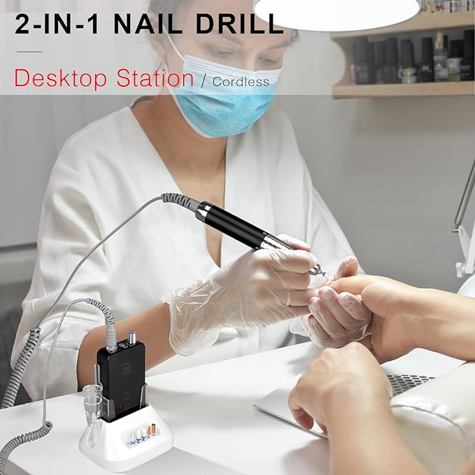 AZ GOGO Brushless Nail Drill, 35000RPM Professional Salon Electric Cordless Nail File Rechargeable Portable Nail Drill Machine for Gel/Acrylic Nails (Black)