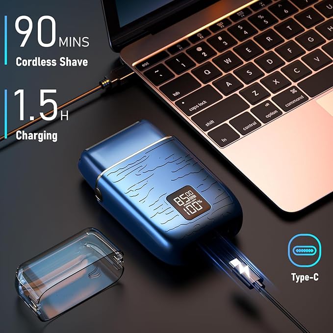 Foil Shavers for Men, Upgraded Blades Electric Razor with 3 Adjustable Speeds, Type-C Rechargeable, IPX7 Waterproof, Electric Shavers for Men Face Use Travel Home(Blue)