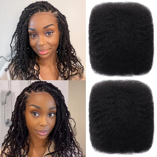 Afro Kinkys Bulk Human Hair 14 Inch 100g Nature Black Afro Kinky Curly Human Hair Bulk for Dreadlock Extensions, Micro Locs, Braiding Twists, Braids and Repair Locs(14 Inch, 1b#)