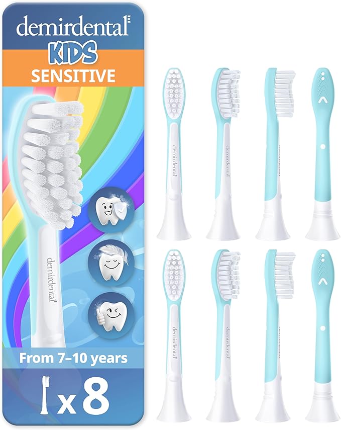Kids Toothbrush Heads Compatible with Philips Sonicare Kids Toothbrush Heads - Replacement Heads Sensitive - Brush Heads from Ages 7 to 10 - Turquoise - Replaces HX6048-8 Pack