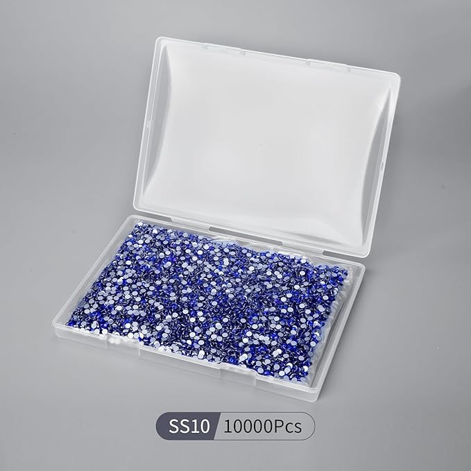 10000PCS Royal Blue Rhinestones Bulk, Flat Back Crystal Glass Stone Round Gems,SS10, 2.7-2.9mm