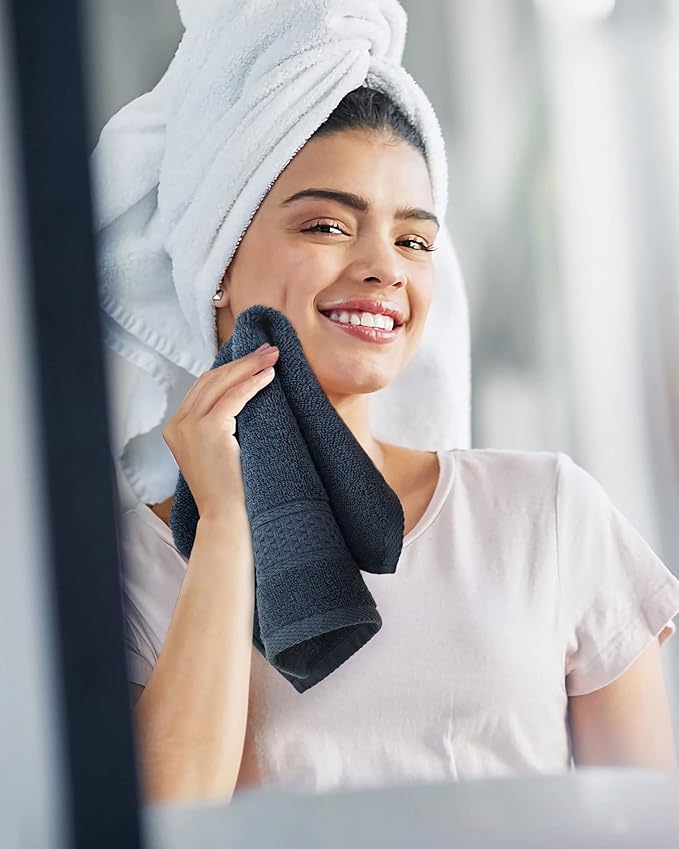 Cleanbear Washcloths 12 Pack Wash Cloths 100% Cotton Soft Bathroom Washcloth Set (Dark-Grey)