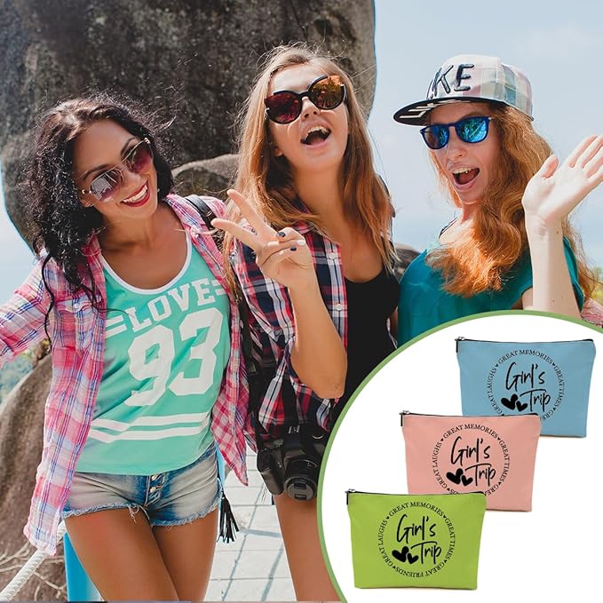 3Pcs Girls Weekend Gifts, 2025 Girls Trip Gifts Favors Travel Gifts Funny Makeup Bag, Weekend Bag Cosmetic Bag, Friendship Gifts for Women Best Friend Bride BFF, Graduation Wedding Gifts Toiletry Bag