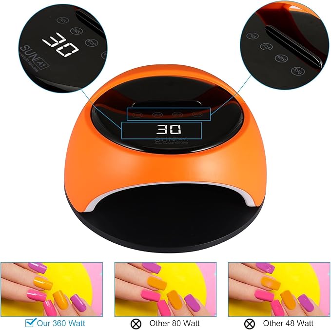 UV LED Nail Lamp, 360 W High Power UV Nail Dryer with Phone Holder Professional Nail Gel Polish Dryer Curing Lamp,with Auto Sensor 60 Beads Suitable for Fingernail and Toenail 1