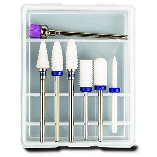 Nail Drill Bits Set Ceramic for Acrylic Nails Gel Polish Removal Cuticle Cleaner 3/32 Professional Nail Art Tool for Manicure Drill Machine (S07-B)