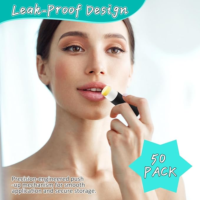 50 Pcs 0.3 oz Paperboard Lip Balm Tube,Empty Kraft Paper Chapstick Tube Holder,Push-Up Style Biodegradable Solid Perfume Lip Gloss Container for DIY Homemade Balm,Non-Plastic Container- Black