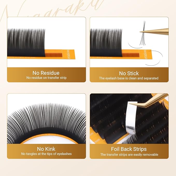 NAGARAKU Flat Ellipse Eyelash Extensions, 5TH GEN AIR SERIES Double Tips Lashes Lighter Thinner Flat Split Tips Individual Lash Matte Black Classic False Eyelashes 16 Rows -0.15 D Curl 11mm
