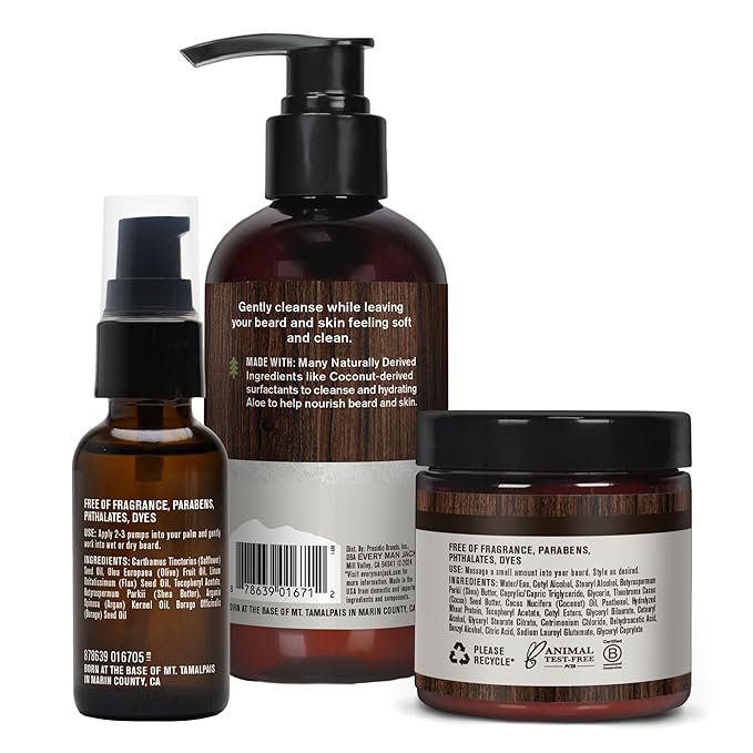 Every Man Jack Unscented Beard Bundle - Fragrance Free for Sensitive Skin - Contains (1) each of Beard & Face Wash, Beard Butter, and Beard Oil