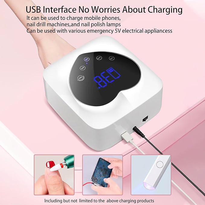 UV LED Nail Lamp Cordless 72W Portable Nail Dryer Light Rechargeable UV Light for Gel Nails Polish/Acrylic,Fast Curing Gel Polish Lamp with 5 Timer Smart Sensor,Nail Art Drying Tools for Home Salon