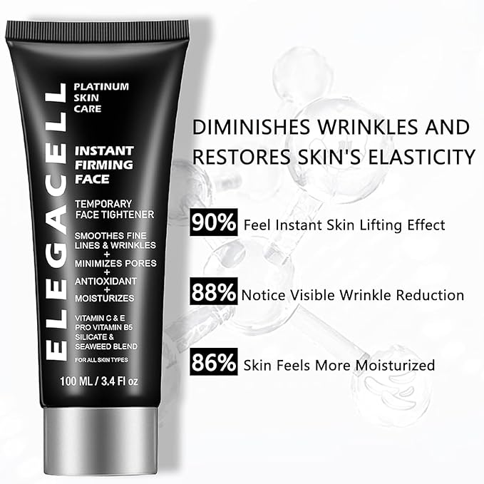 Elegacell Face Tightener Instant Face Lift Cream Temporary Frim Skin Tightening and Lifting Cream-Smooth the Look of Fine Lines - Daily Moisturizer for Women and Men - 100ml, 3.4 fl.oz