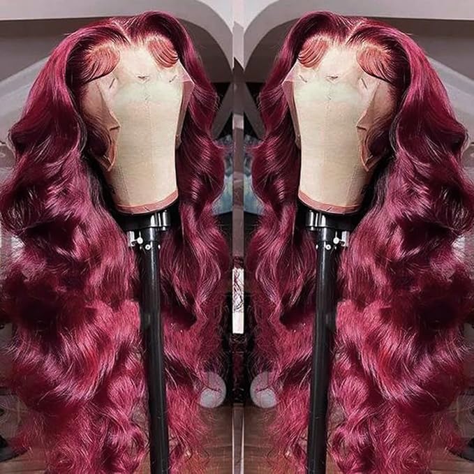 99j Burgundy Lace Front Wigs Human Hair 13x6 Body Wave Lace Front Wigs Human Hair Pre Plucked Glueless Red Wig Wine Red Lace Front Wigs Human Hair Wigs for Women 200% Density 26Inch