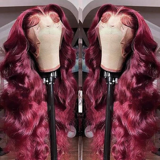 99j Burgundy Lace Front Wigs Human Hair 13x6 Body Wave Lace Front Wigs Human Hair Pre Plucked Glueless Red Wig Wine Red Lace Front Wigs Human Hair Wigs for Women 200% Density 26Inch