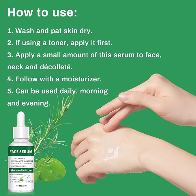 3 Pack 5% Niacinamide Serum with 4% Tea Tree Extracts & 1% Centella Asiatica Extracts for Hydration and Even Tone (1fl.oz/30ml Each)