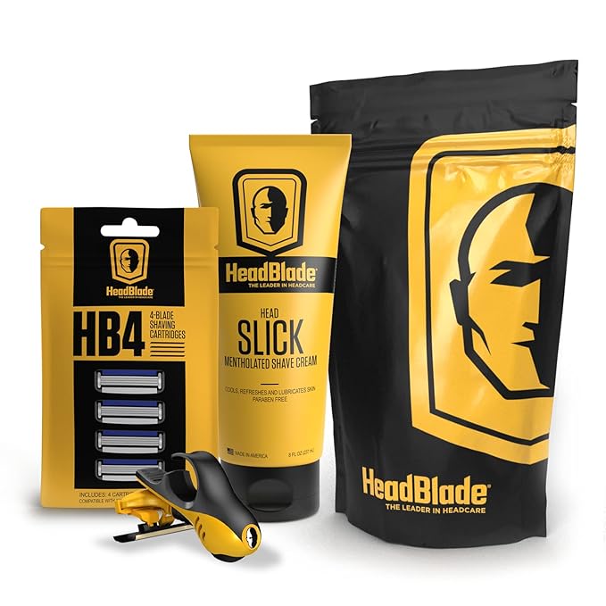 Moto Men's Head Shaving Starter Kit with HeadSlick Shaving Cream, Shaving Razor, Blade Refills (8 ounce HeadSlick)