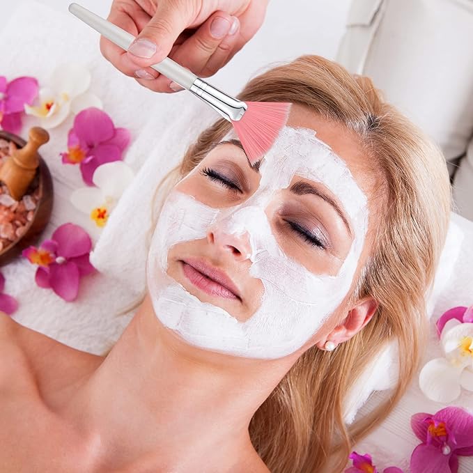 60 Pcs Fan Facial Brushes Fan Mask Soft Facial Applicator Brushes Acid Brush Cosmetic Makeup Blush Applicator Tools for Esthetician Eyeshadow Peel Mud Cream(Pink)