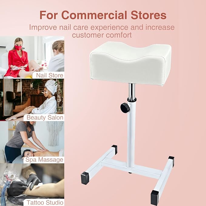 Pedicure Foot Rest,Height Adjustable Pedicure Chair,Non-Slip Pedicure Stool for Massage Office or Home (White)