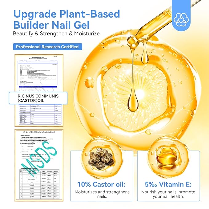 Saviland 15ml Builder Nail Gel In A Bottle Set, 10S Quick-dry Clear Pink Hard Gel Base & Top Gel with Castor Oil & Vitamin E Ingredient Strengthener Extension Repair Nail Art Home Salon