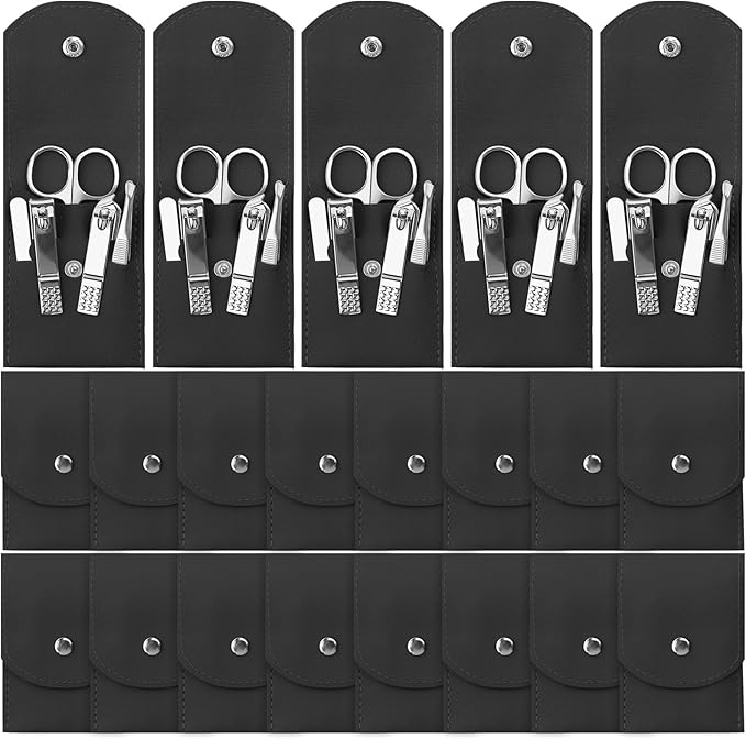 Manicure Set Bulk, Nail Clippers Kit Stainless Steel Fingernail Clippers Set, Sturdy Nail Tip Cutter Trimmers Professional Grooming Toenail Clippers Personal Pedicure Kits Gift Black (24 Pack 7 in 1)
