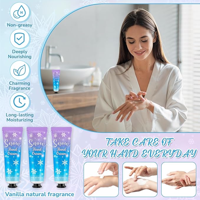 48 Sets Baby Shower Hand Cream Bulk Snowflakes Baby Shower Favors Bridal Thank You Hand Cream for Guests Travel Size Lotion with Organza Bags