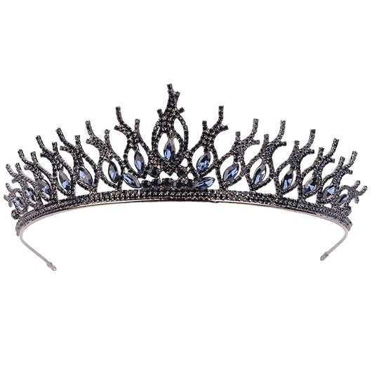 LIMELIA Women's Tiara for Henna Wedding Party|Glitter Hair Accessories for Bridal Birthday Pageant Prom Halloween Cos-play Christmas Party|Tulip-Navy Blue