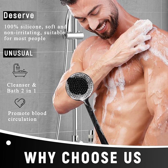 VWMYQ 2 Pack Back Scrubber for Shower, 17in Lengthen Long Handle Body Brush, Double Sided Shower Brush for Shower Exfoliating and Massage Can Produce Rich Foam, Long Handle Back Scrubber for Men