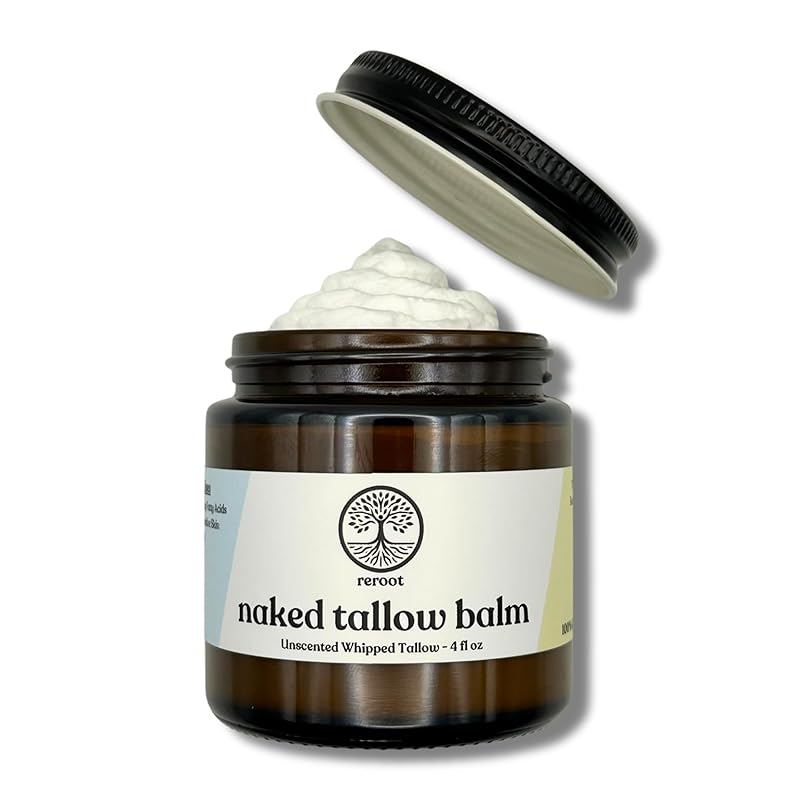 Beef Tallow for Skin | NAKED TALLOW BALM | 1 Ingredient - 100% Grass Fed Beef Tallow | Beef Tallow for Body & Face | Whipped & UNSCENTED for Sensititve Dry Skin, Babies, Eczema, Psoriasis, Rosacea (4oz)