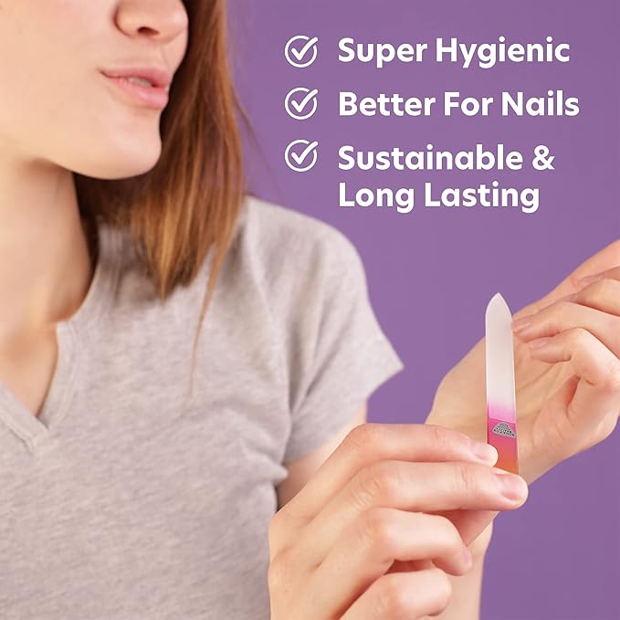 Bona Fide Beauty Czech Glass 4PC Value Bundle - 2 Clear Cuticle Pushers and 2 Glass Nail Files (Blue and Magenta)