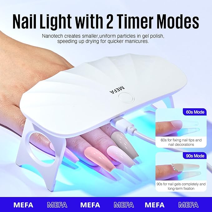 MEFA 19 Pcs Gel Nail Polish Kit with U V Light, 12 Colors All Seasons Nude Milky White Soak Off Gel Polish Nail Set with Base Top Coat Essential Manicure Beginners Salon Gifts for Women