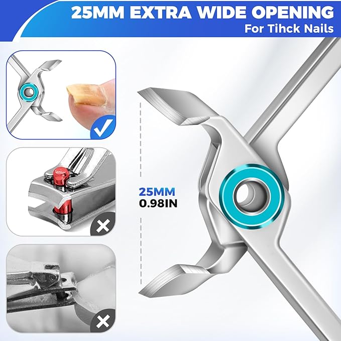 Toenail Clippers for Seniors Thick Toenails, Wide Jaw Opening Slanted Curved Toe Nail Clippers for Men Thick Ingrown Nails, Large 360 Degree Rotary Fingernail Clipper Nail Cutter