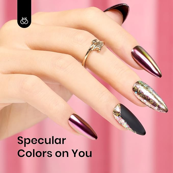 Beetles Chrome Nail Powder Mirror Effect Holographic Aurora Iridescent Pearlescent Manicure Nail Art Decoration Glitter, 8 Colors 1g or 0.5g/Jar for Women