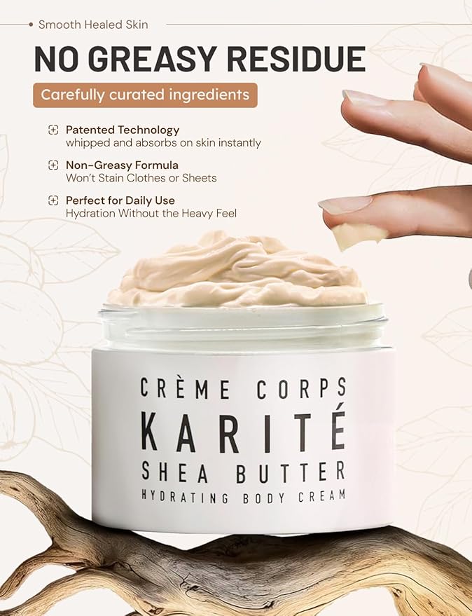 Karité Crème Corps Shea Butter Body Cream | Hydrating Moisturizer for Dry & Sensitive Skin | Dermatologist-Formulated and Approved | Cruelty-free & Hypoallergenic for all Skin Types