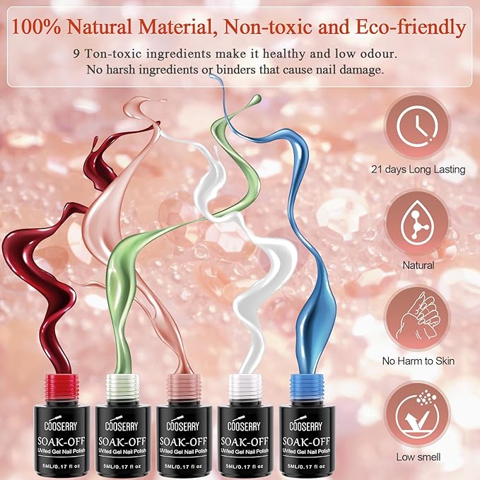 48pcs Gel Nail Polish Kit with UV Light-36 Colors Fall Winter Gold Glitter Brown Nail Polish Gel, Golden Glitter Nail Gel Christmas Gifts for Women