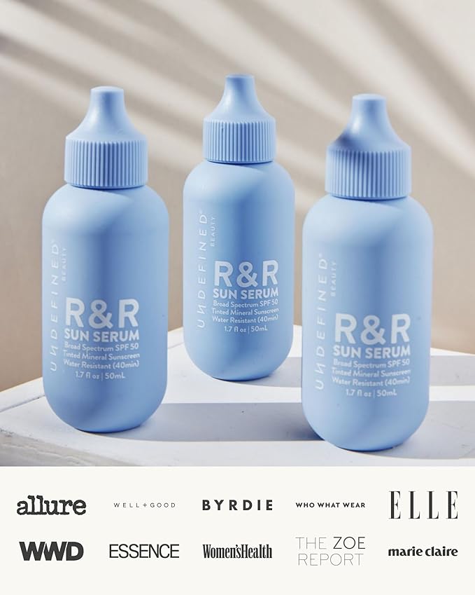 Undefined Beauty R&R Sun Serum SPF 50 – Tinted Mineral Sunscreen with Niacinamide, Broad Spectrum Protection & Blue Light Defense (Light Tint/Neutral Undertone)