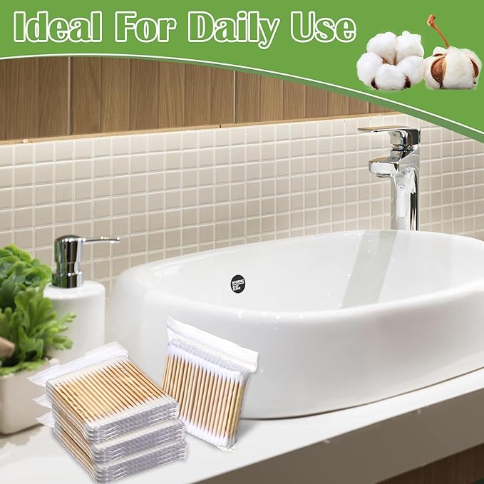 5000 Count Bamboo Cotton Swabs Double Round Buds Organic Cotton Swabs with Tips for Ears Sterile Tipped Applicator Makeup Swab Daily Makeup Eye Cleaning