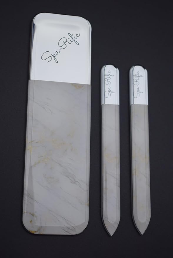 Spa-Rific 3pc Nano File Set: Professional Heavy Duty Glass Nail Files with Case Kit - Reusable Crystal Fingernail Manicure and Pedicure Tools for Men, Women, and Adults - Marble