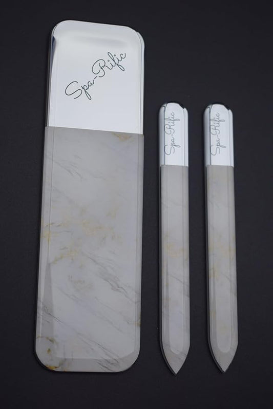 Spa-Rific 3pc Nano File Set: Professional Heavy Duty Glass Nail Files with Case Kit - Reusable Crystal Fingernail Manicure and Pedicure Tools for Men, Women, and Adults - Marble