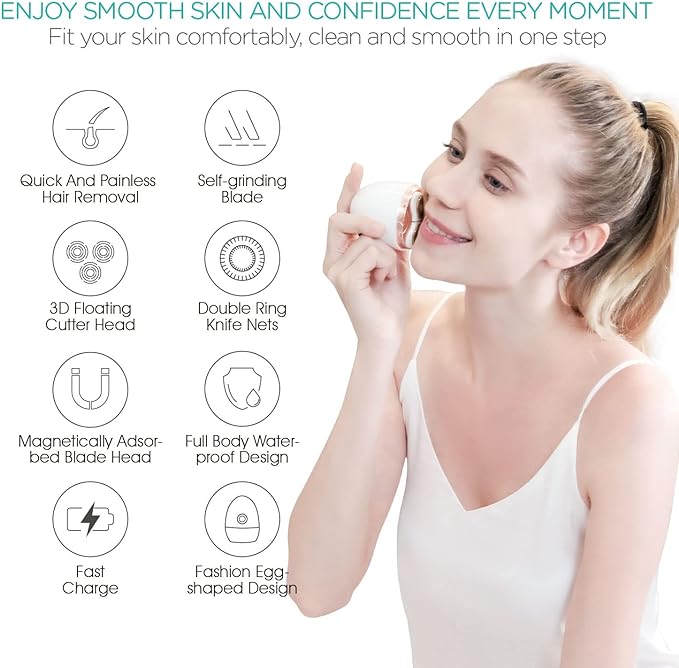 Electric Shaver for Women 3D Floating Blade Rotary Razor Hair Remover for Arms, Legs and Underarms Rechargeable Portable and Safe Wet and Dry Use ES300