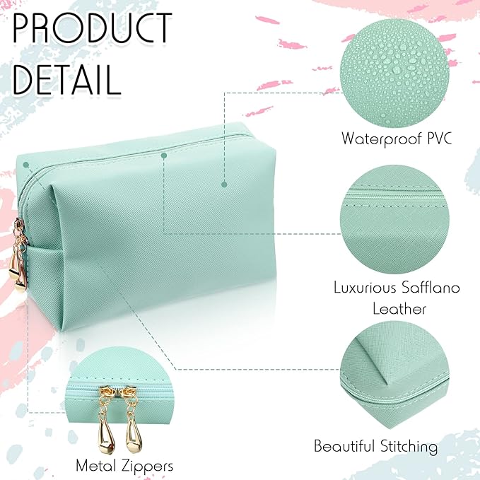 Jexine 6 Pcs Small Preppy Makeup Bag Leather Zipper Cosmetic Bag Water Resistant Versatile Makeup Pouch Travel Cosmetic Organizer Portable Toiletry Bag Daily Storage Beauty Bag for Women Gift