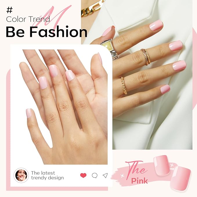 Modelones Pink Press on Nails, Spring Easter Short Square Fake Nails, Reusable Nail Kit with Nail Glue Adhesive Tabs Mini Nail File, Nails Press Ons 32Pcs 16Sizes, Women Girl Gift
