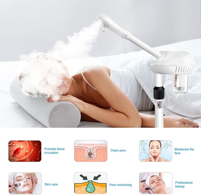 Professional Facial Steamer for Ozone Humidifier Atomizer, Adjustable Height and Angle, Face Steamer Clean Skin Firming Pores and Moisturizing Suitable for a Beauty, Spa, at Home