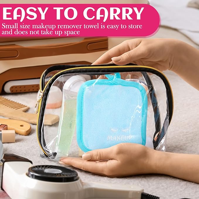 Queekay 48 Pcs Makeup Remover Cloths Reusable Washable Remover Pads Soft Microfiber Washcloths Facial Cloths Makeup Towels Holiday Gift for Women, 5 x 5 Inch(Black, Blue, Purple, Rose Red)