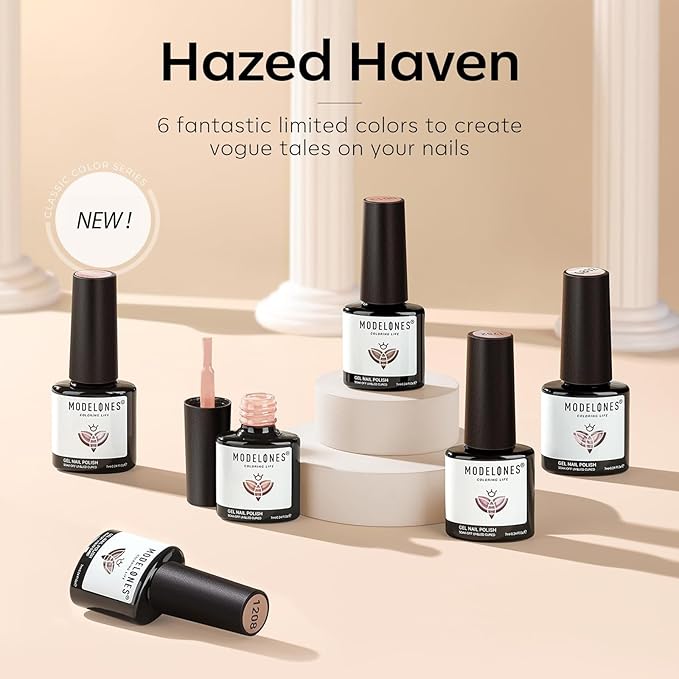 modelones Gel Nail Polish Set, 6 Colors Neutral Nude Gel Polish Skin Tone Cashmere Pink Glitter Nail Polish Bubble Bath Collection Starter Kit Soak Off All Season Soapnails Manicure DIY Salon Gift